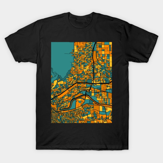 El Paso Map Pattern in Orange & Teal T-Shirt by PatternMaps